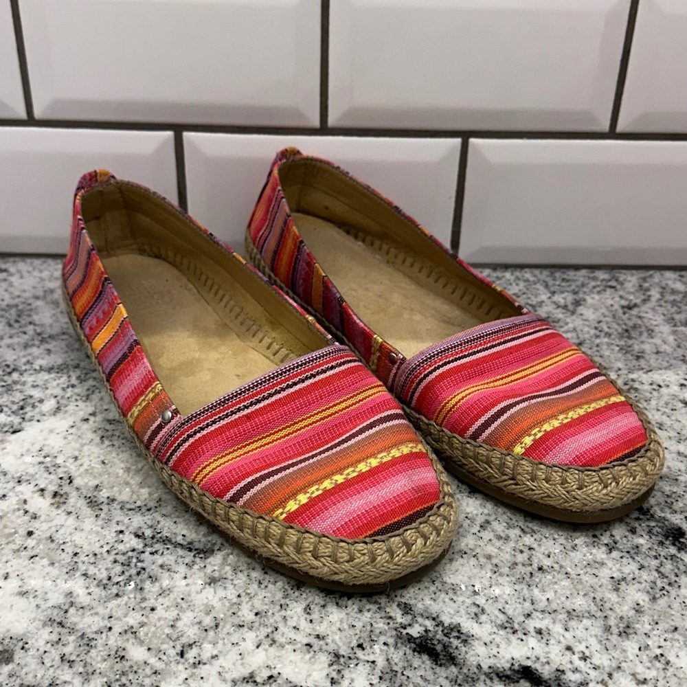 Aerosoles‎ Womens 7.5 Espadrille Flats Pink Multi Striped Boho Slip On Shoes